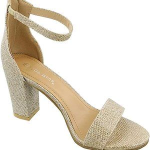 Top Moda Womens Hannah-1 Platform Chunky Heel Metallic Glitter Party Ankle Strap